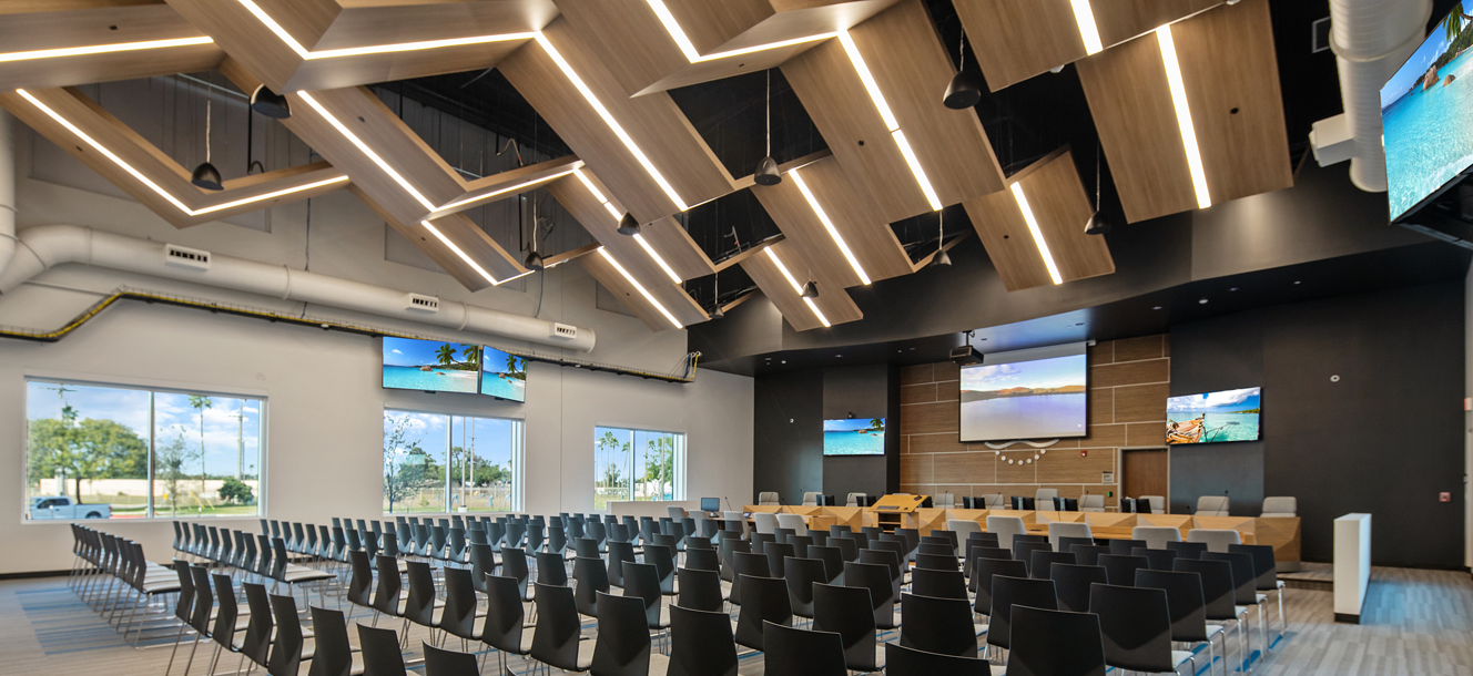 Auditorium with lights and chairs at Brownvsille PUB New Annex Building